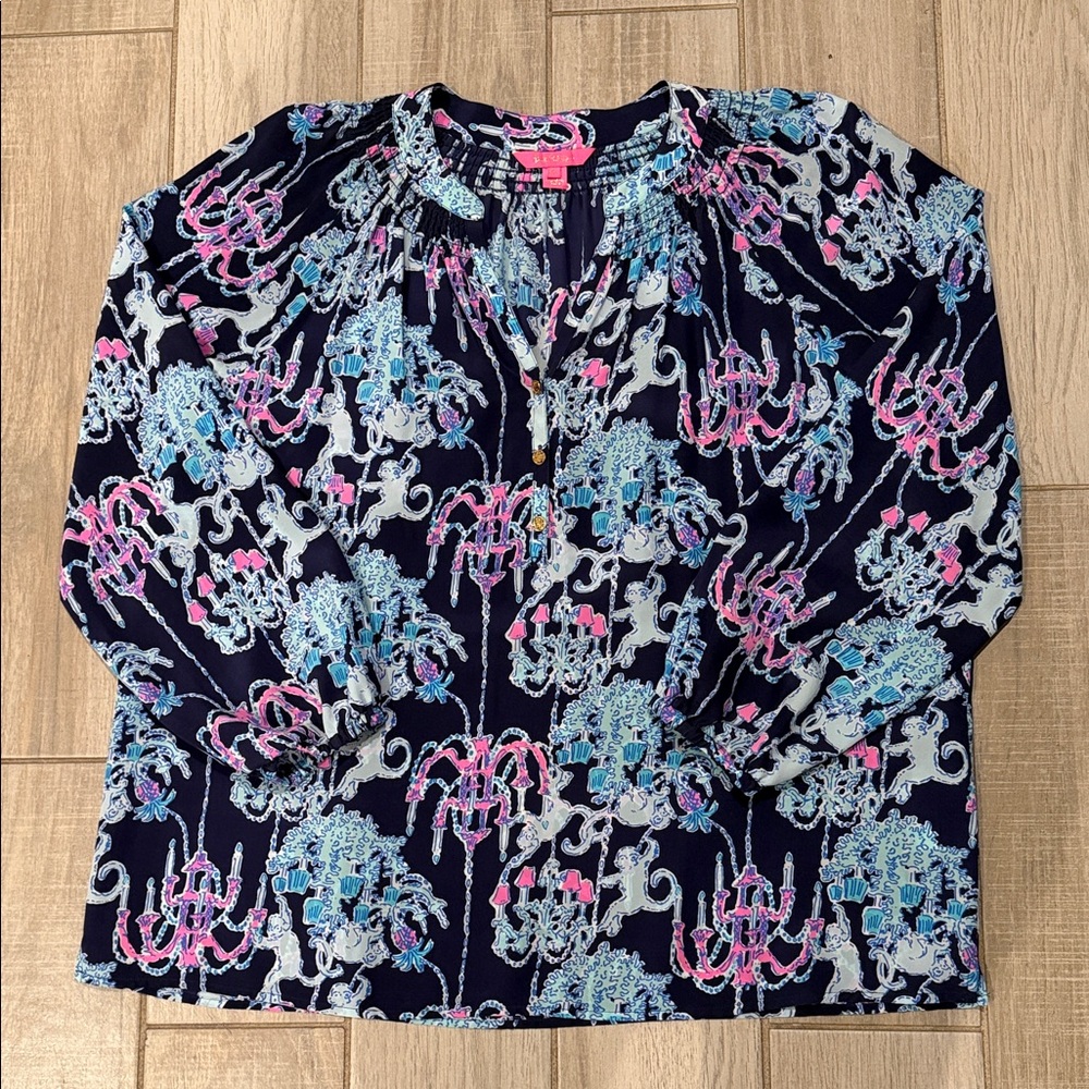 Lilly Pulitzer Navy ,light blue and pink Monkey Business